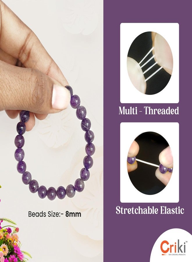CRIKI Original Certified Amethyst Bracelet for Woman and Man - Natural Energised Purple beads Healing Crystal Bracelet for Anxiety, Stress, Mental Peace and Meditation - 8MM Beads (6.5 Inch) - Image 2