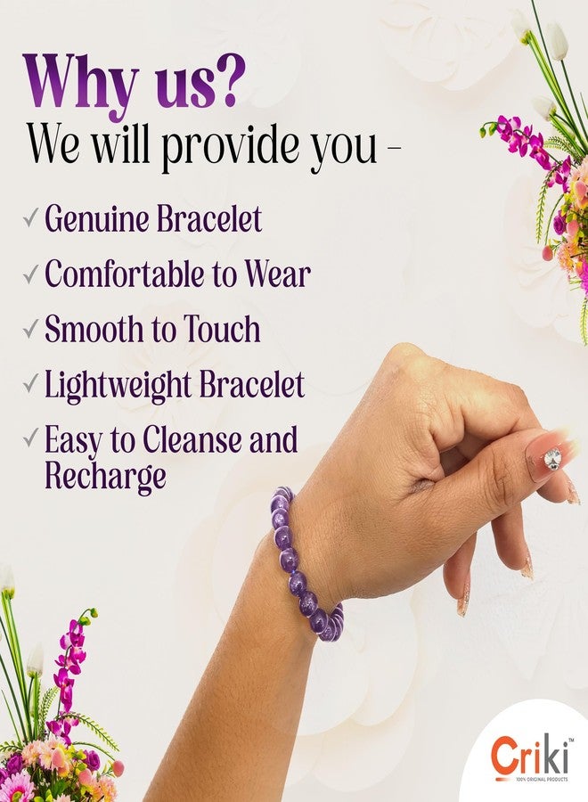 CRIKI Original Certified Amethyst Bracelet for Woman and Man - Natural Energised Purple beads Healing Crystal Bracelet for Anxiety, Stress, Mental Peace and Meditation - 8MM Beads (6.5 Inch) - Image 5