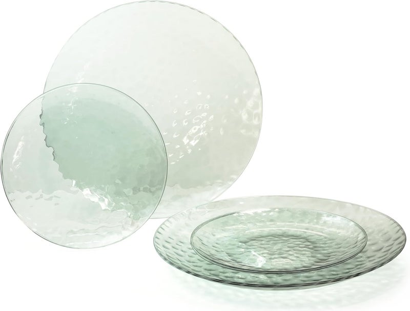 OCCASIONS FINEST PLASTIC TABLEWARE " OCCASIONS" 50 Plates Pack (25 Guests)-Heavyweight Wedding Party Disposable Plastic Plate Set -25 x 10'' Dinner + 25 x 7'' Salad/dessert plates (Coastal Clear Green) - Image 1