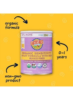 Earth's Best Organic Sensitive Baby Formula for Babies 0-12 Months, Reduced Lactose Powdered Infant Formula with Iron, Omega-3 DHA, and Omega-6 ARA, 32 oz Formula Container  - Image 2
