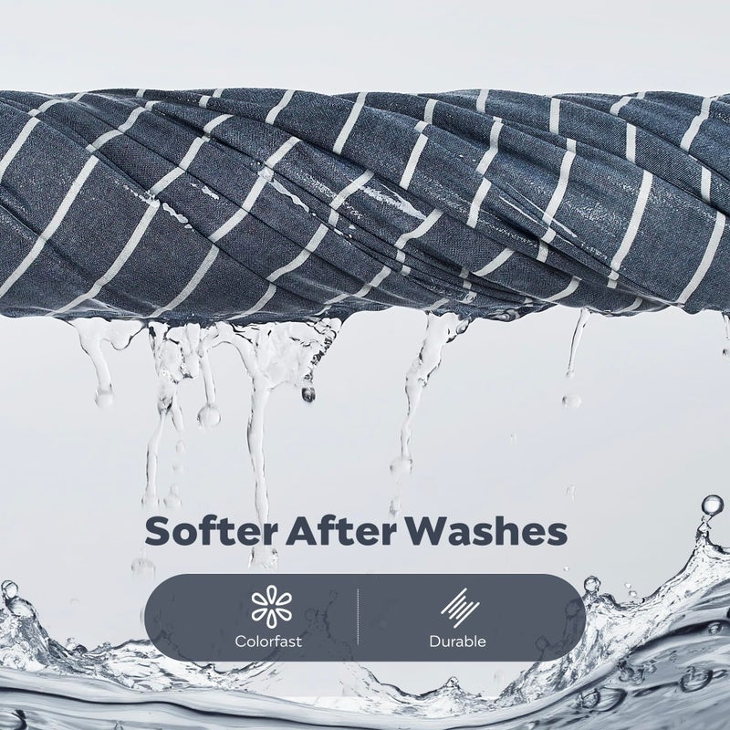 JELLYMONI Washed Cotton Duvet Cover Queen Size â€“ Breathable & Cozy Bedding Set for Modern Homes, Dorms & Guest Rooms, Blue Striped Comforter Cover with Button Closure, 1 Duvet Cover & 2 Pillowcases - Image 4