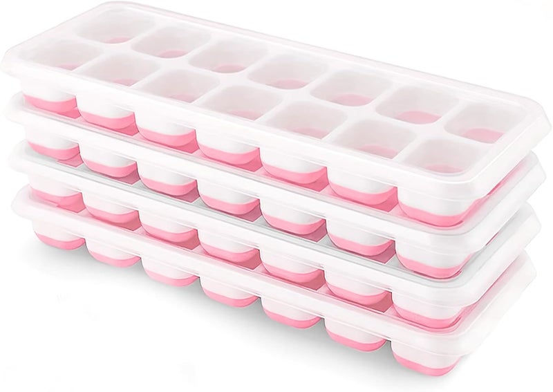 Airabc Ice Cube Trays 4 Pack, Silicone Ice Cube Trays with Removable Lid, Easy-Release Flexible 14-cube Ice Trays, LFGB Certified and BPA Free, Stackable Ice Trays with Covers for Cocktail, Freezer - Image 1