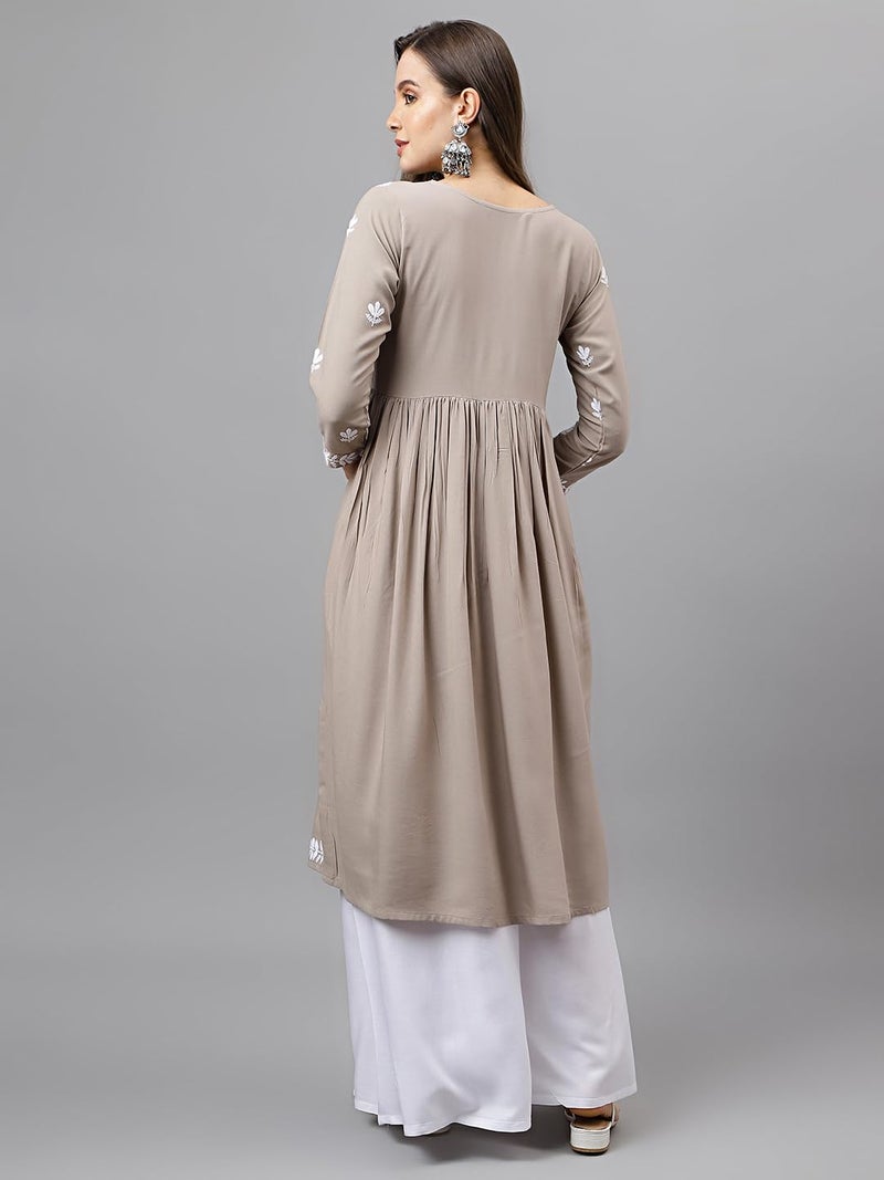 RATAN Women's Rayon Anarkali Lucknowi Chikankari Ethnic Wear Kurta (Rumi-BRWN-M_BRWN) Brown, Regular Fit, Medium - Image 4