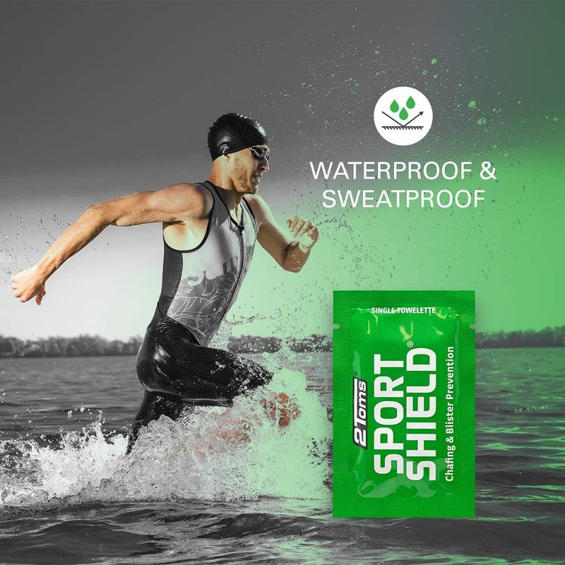 2تومز 2 واقي سبورت شيلد من تومز، حماية طوال اليوم من الاحتكاك ومنع البثور، مناديل مبللة - Image 2