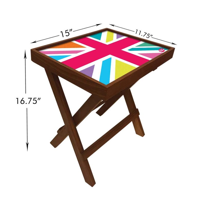 Nutcase Designer Teak Wood Side Table Folding Wooden Bedside Coffee Outdoor Picnic Table Colorful Strips - Image 5