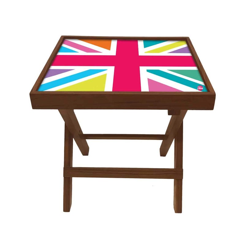 Nutcase Designer Teak Wood Side Table Folding Wooden Bedside Coffee Outdoor Picnic Table Colorful Strips - Image 3