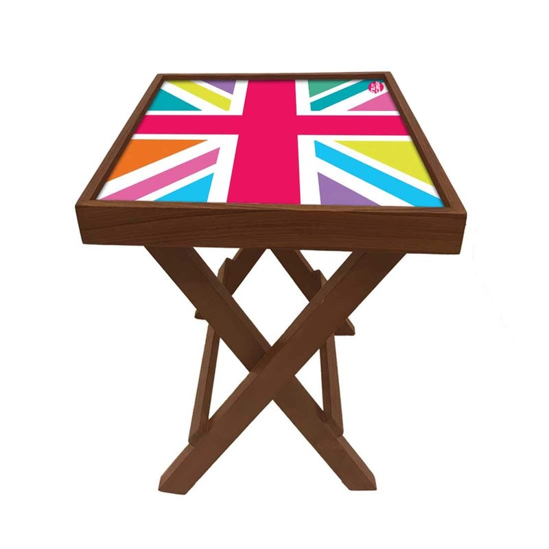 Nutcase Designer Teak Wood Side Table Folding Wooden Bedside Coffee Outdoor Picnic Table Colorful Strips - Image 4