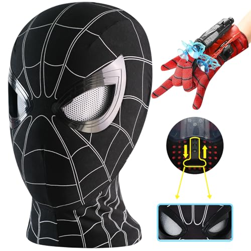 Tarrshiney Spider Hero Black Mask with Movable Mechanical Eyes Homecoming Super Hero Full Mask with Moving Lenses Cosplay Wearable Prop for Gift - Image 1