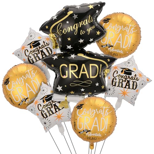 Villorem 7Pcs Congrats Grad Balloons Set Graduation Hat Balloon Class of 2026 Graduation Party Decorations for College High School Grad Party 2026 - Image 1