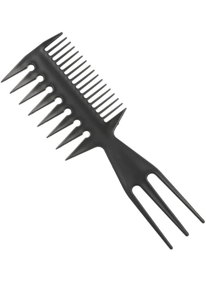 مشط تصفيف مزدوج الجانبين بأسنان عريضة وذيل تقسيم – أداة احترافية لتصفيف الشعر واللحية للرجال والنساء – لون أسود - Image 1