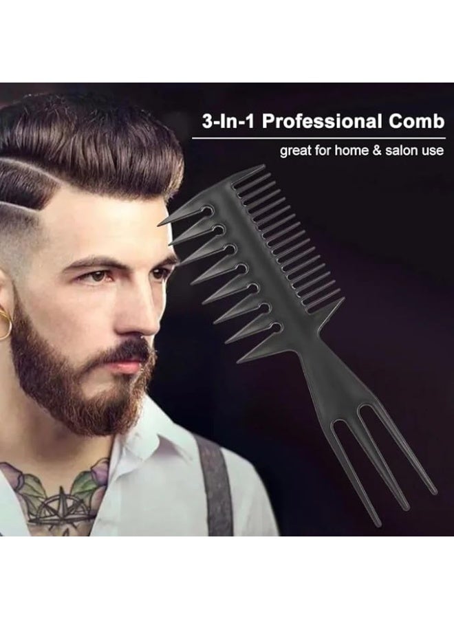 مشط تصفيف مزدوج الجانبين بأسنان عريضة وذيل تقسيم – أداة احترافية لتصفيف الشعر واللحية للرجال والنساء – لون أسود - Image 3