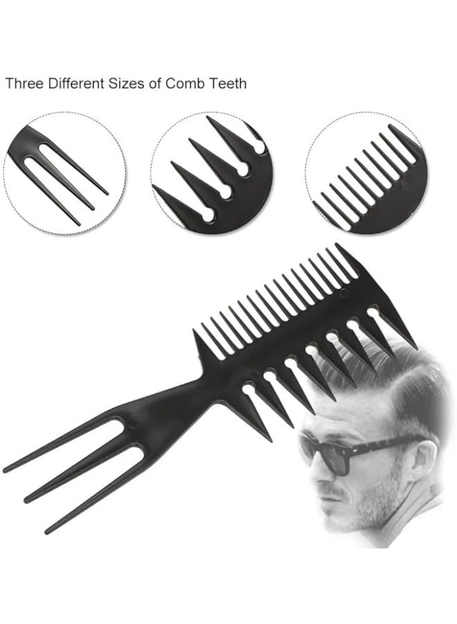 مشط تصفيف مزدوج الجانبين بأسنان عريضة وذيل تقسيم – أداة احترافية لتصفيف الشعر واللحية للرجال والنساء – لون أسود - Image 4