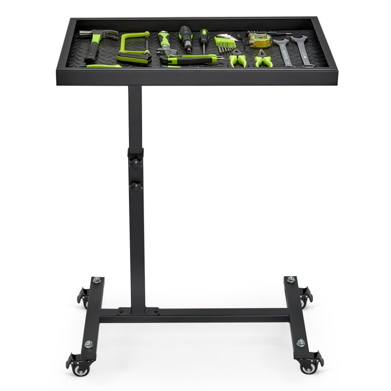 OLBRUS Adjustable Work Table with Wheels, Mechanic Rolling Tool Tray Table for Garage Repair Shops DIY, 220LBS Capacity Mobile Heavy Duty Steel Tool Cart (Black) - Image 1