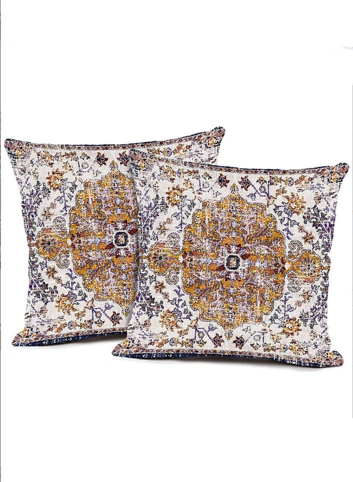 joyzzz 2 PCS Pillow Covers 18 x 18 Inch, Boho Throw Pillow Covers Outdoor Yellow Linen Pillow Covers - for Couch Bed Car Home Sofa Couch Decoration - Image 1