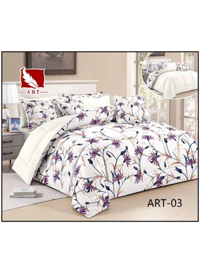 ART 7-Piece Double Bedspread Set – Purple Floral Print – 220×240 cm