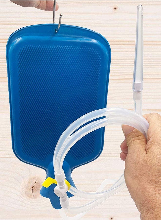 2L Enema حقيبة كيت ، مع خرطوم سيليكون 1.5 متر طويلة ، 5 متعددة الأبعاد قابلة لإعادة الاستخدام نصائح والتحكم في تدفق المياه لتنظيف القولون السموم