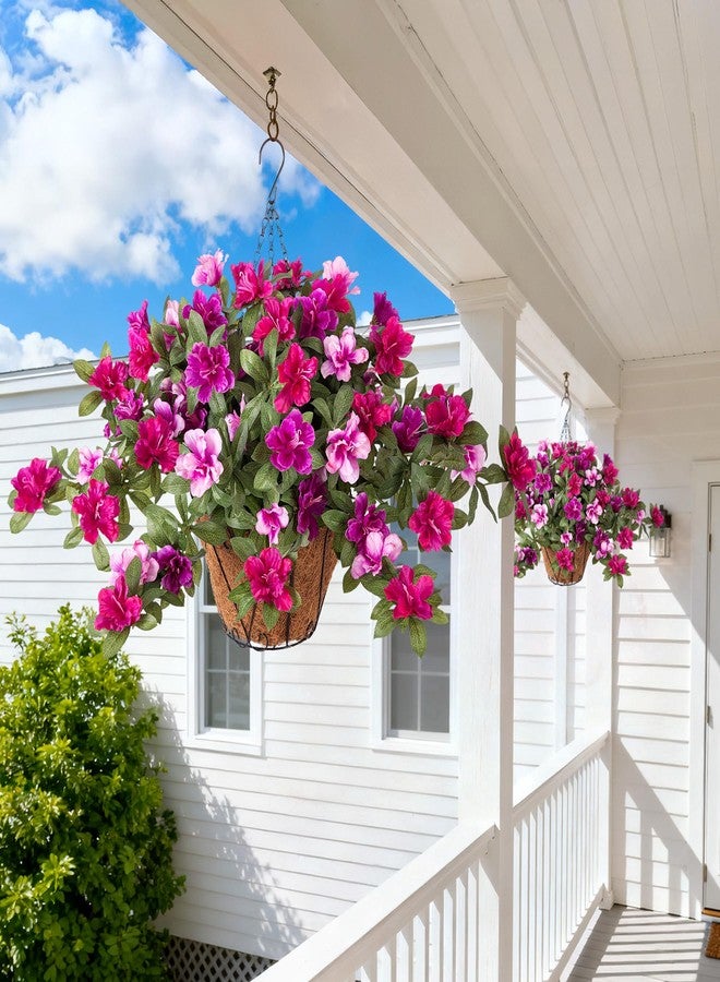 Ammyoo Artificial Hanging Flowers for Outdoors Hanging Baskets, 3 Pcs Fake Silk Flower with Hanging Baskets Planter for Spring Summer Garden Porch Patio Yard Outside Decor - Image 5