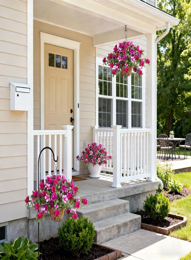Ammyoo Artificial Hanging Flowers for Outdoors Hanging Baskets, 3 Pcs Fake Silk Flower with Hanging Baskets Planter for Spring Summer Garden Porch Patio Yard Outside Decor - Image 4