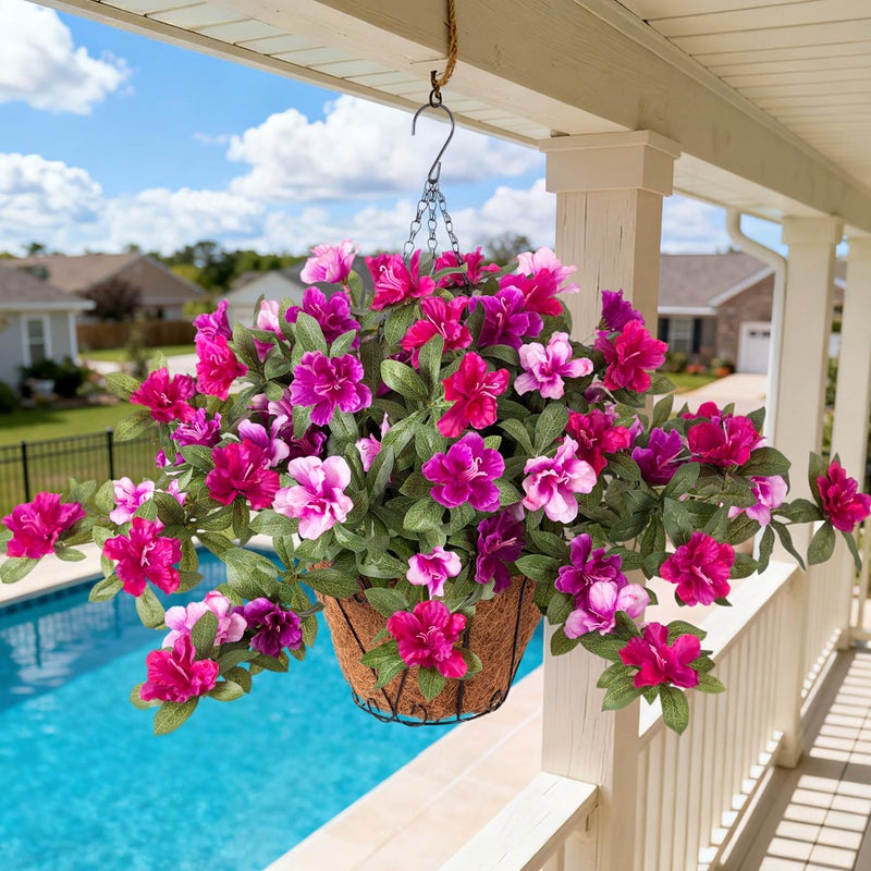 Ammyoo Artificial Hanging Flowers for Outdoors Hanging Baskets, 3 Pcs Fake Silk Flower with Hanging Baskets Planter for Spring Summer Garden Porch Patio Yard Outside Decor - Image 1