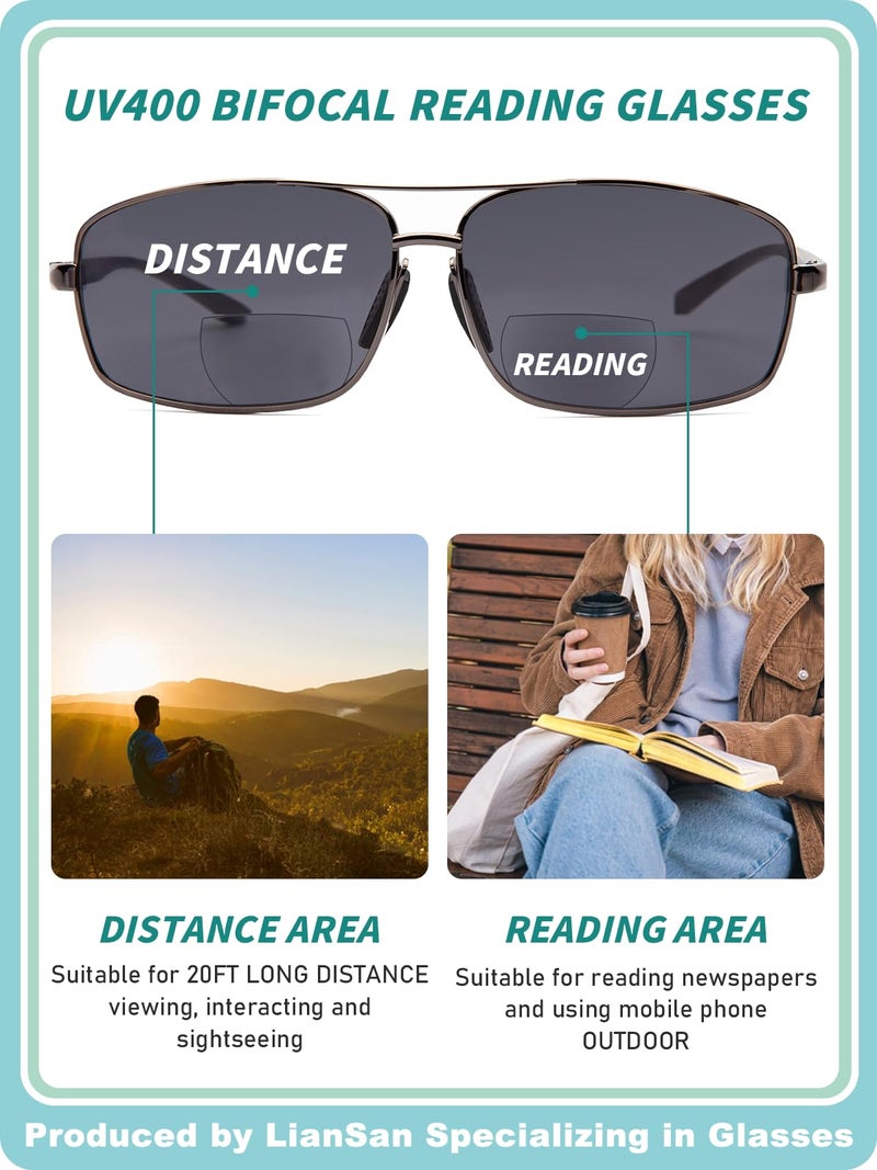 Liansan Retro Polarized Bifocal Sunglasses For Men Women Metal Frame Top Clear Sun Readers With Uv Protection Anti Glare(Gunmetal 1.50X) - Image 5