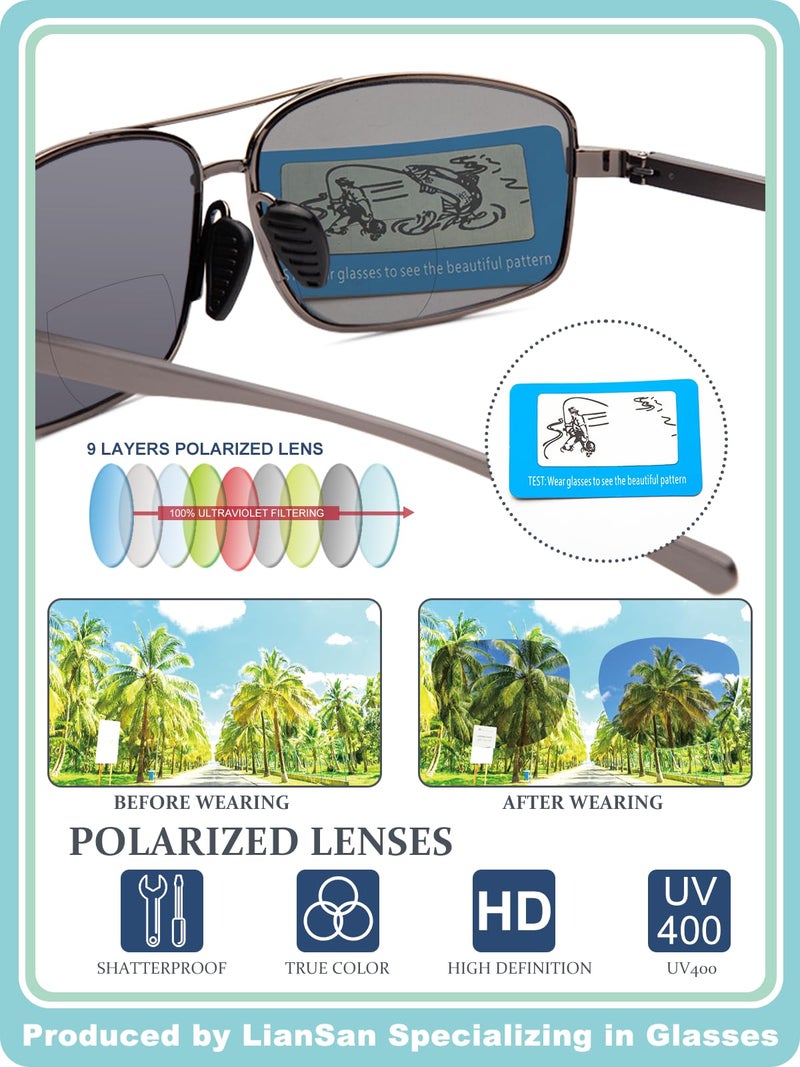 Liansan Retro Polarized Bifocal Sunglasses For Men Women Metal Frame Top Clear Sun Readers With Uv Protection Anti Glare(Gunmetal 1.50X) - Image 3