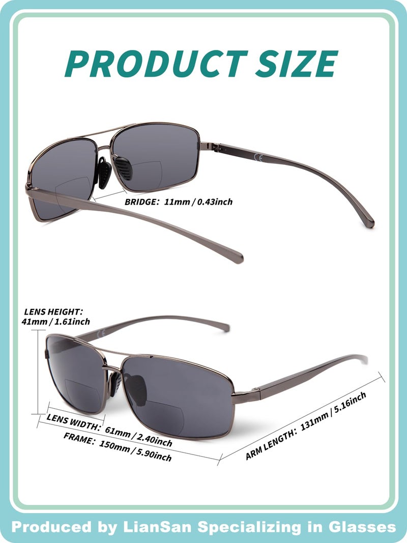 Liansan Retro Polarized Bifocal Sunglasses For Men Women Metal Frame Top Clear Sun Readers With Uv Protection Anti Glare(Gunmetal 1.50X) - Image 4