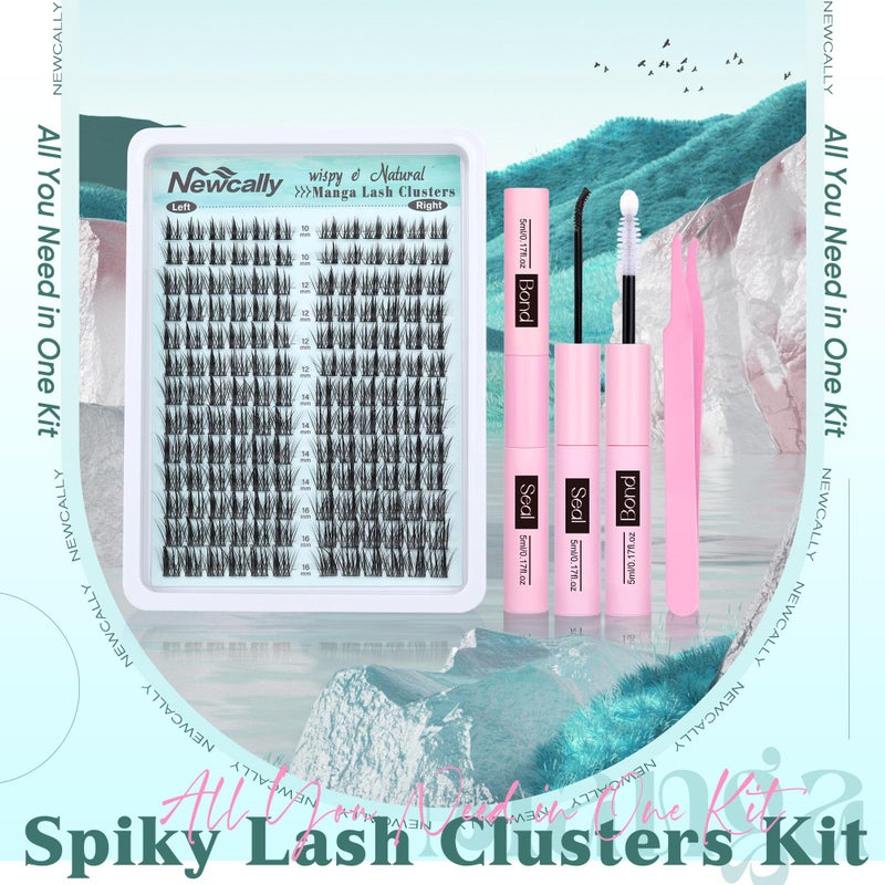 Newcally Cluster Lashes Kit Natural Look Cluster Eyelash Extension Kit Wispy Eyelash Clusters Kit Spiky DIY Lash Extension Kit CD-curly 10-16MM Manga Individual Lashes Kit by Newcally - Image 2
