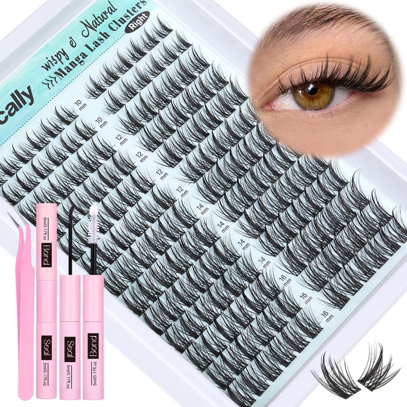 Newcally Cluster Lashes Kit Natural Look Cluster Eyelash Extension Kit Wispy Eyelash Clusters Kit Spiky DIY Lash Extension Kit CD-curly 10-16MM Manga Individual Lashes Kit by Newcally - Image 1