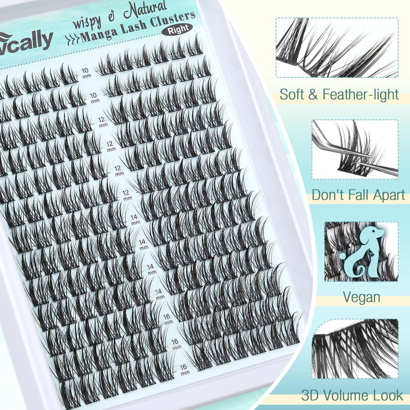 Newcally Cluster Lashes Kit Natural Look Cluster Eyelash Extension Kit Wispy Eyelash Clusters Kit Spiky DIY Lash Extension Kit CD-curly 10-16MM Manga Individual Lashes Kit by Newcally - Image 4