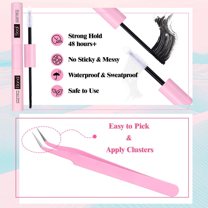 Newcally Cluster Lashes Kit Natural Look Cluster Eyelash Extension Kit Wispy Eyelash Clusters Kit Spiky DIY Lash Extension Kit CD-curly 10-16MM Manga Individual Lashes Kit by Newcally - Image 5