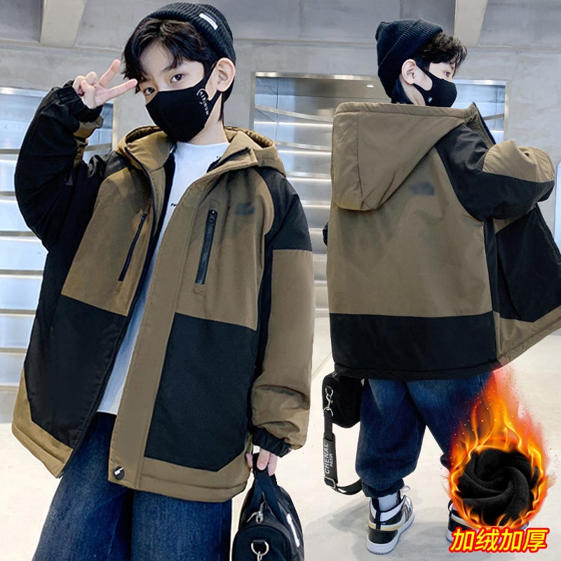 Children'S Wear Boys' Winter Wear Plus Velvet Jacket Children'S Thickened Charge Clothes Style Mid-Big Children'S Parker Clothes Fashion Jacket - Image 2
