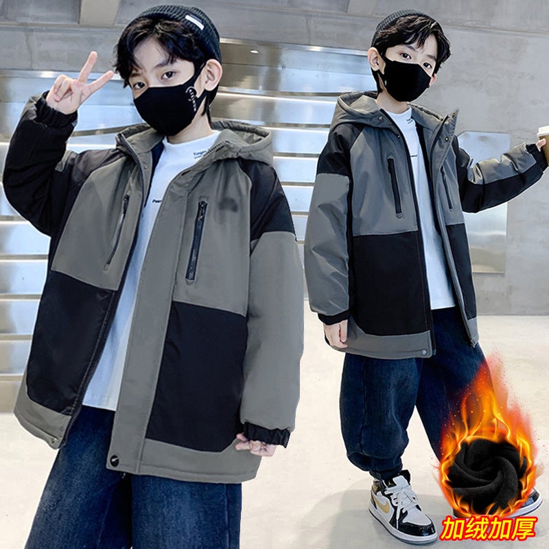 Children'S Wear Boys' Winter Wear Plus Velvet Jacket Children'S Thickened Charge Clothes Style Mid-Big Children'S Parker Clothes Fashion Jacket - Image 3