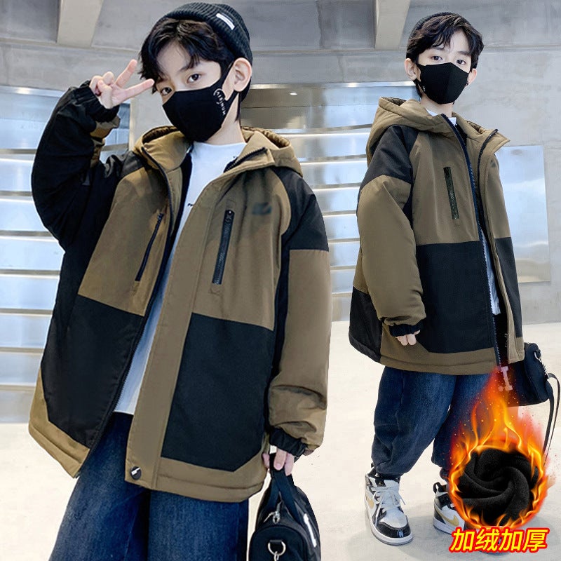 Children'S Wear Boys' Winter Wear Plus Velvet Jacket Children'S Thickened Charge Clothes Style Mid-Big Children'S Parker Clothes Fashion Jacket - Image 4