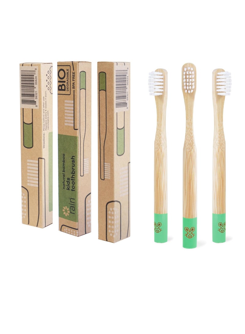 RAIN Rain Organic Bamboo Baby Kids Toothbrush - 100% Safe Infant Toddler Toothbrush 6 to 12 Months and Up, Natural BPA-Free Biodegradable Wood Toothbrush Extra Soft Bristles Children's Dental Care (3 Pack) - Image 1