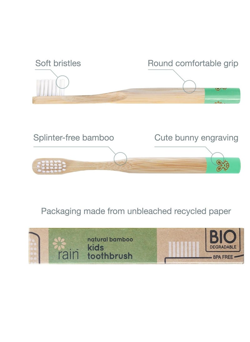 RAIN Rain Organic Bamboo Baby Kids Toothbrush - 100% Safe Infant Toddler Toothbrush 6 to 12 Months and Up, Natural BPA-Free Biodegradable Wood Toothbrush Extra Soft Bristles Children's Dental Care (3 Pack) - Image 3