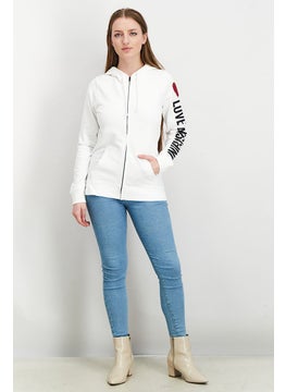 Love Moschino Women Hooded Full Zip Printed Sweatshirts, White  - Image 3