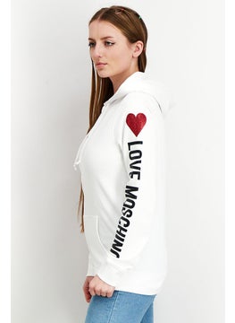 Love Moschino Women Hooded Full Zip Printed Sweatshirts, White  - Image 2