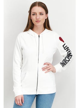 Love Moschino Women Hooded Full Zip Printed Sweatshirts, White  - Image 1