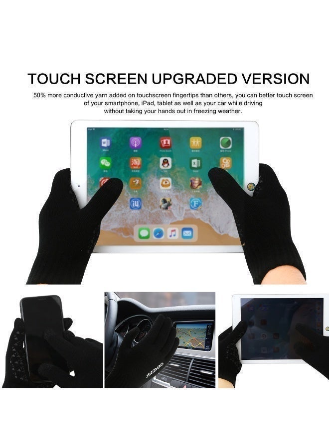 قطعتان من القفازات الشتوية الدافئة بأصابع كاملة للرجال والنساء مع شاشة لمس مطورة - قفاز مضاد للانزلاق مبطن بالصوف - Image 2