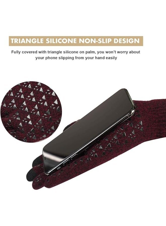 قطعتان من القفازات الشتوية الدافئة بأصابع كاملة للرجال والنساء مع شاشة لمس مطورة - قفاز مضاد للانزلاق مبطن بالصوف - Image 3