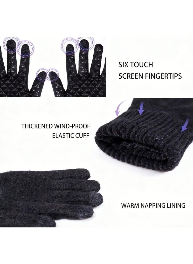 قطعتان من القفازات الشتوية الدافئة بأصابع كاملة للرجال والنساء مع شاشة لمس مطورة - قفاز مضاد للانزلاق مبطن بالصوف - Image 4