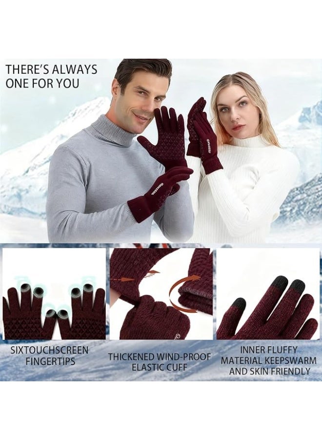 قطعتان من القفازات الشتوية الدافئة بأصابع كاملة للرجال والنساء مع شاشة لمس مطورة - قفاز مضاد للانزلاق مبطن بالصوف - Image 5