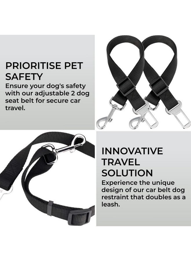 إتش آند إس حزام أمان للكلاب من H&S للسفر بالسيارة - حزام أمان قابل للتعديل من النايلون للكلاب مع مشابك فولاذية - قطعتان - حزام أسود لضبط الرصاص مع مشبك تثبيت لسلامة الكلب - Image 2
