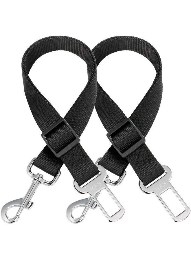 إتش آند إس حزام أمان للكلاب من H&S للسفر بالسيارة - حزام أمان قابل للتعديل من النايلون للكلاب مع مشابك فولاذية - قطعتان - حزام أسود لضبط الرصاص مع مشبك تثبيت لسلامة الكلب - Image 1