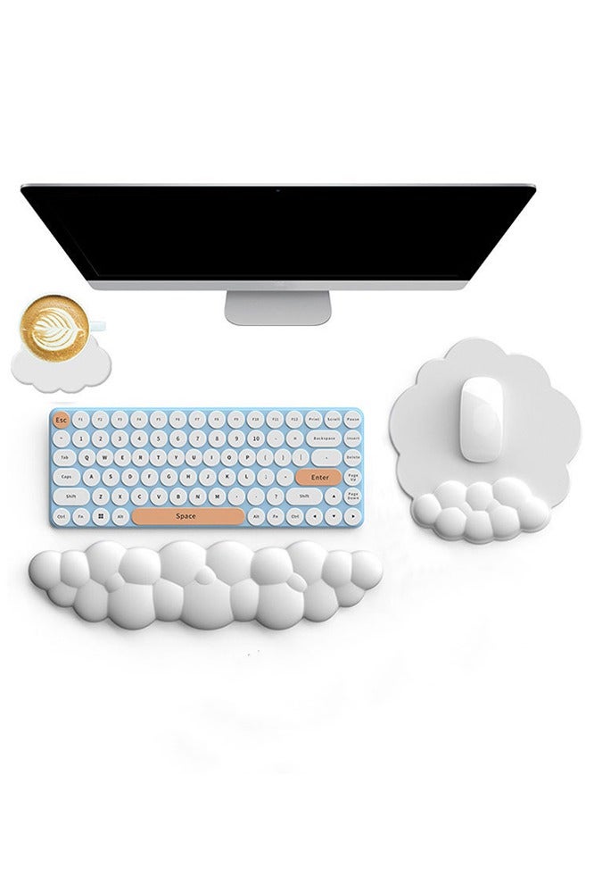 Keyboard Wrist Rest Set with Cup Coaster PU Memory Foam Non-Slip Cloud Wrist Rest for Typing Pain Relief Ergonomic Keyboard Mouse Wrist Support for Mouse Keyboard Computer Elbow Pad Arm Rest Mouse Wrist Cushion(Keyboard not Included) - Image 2