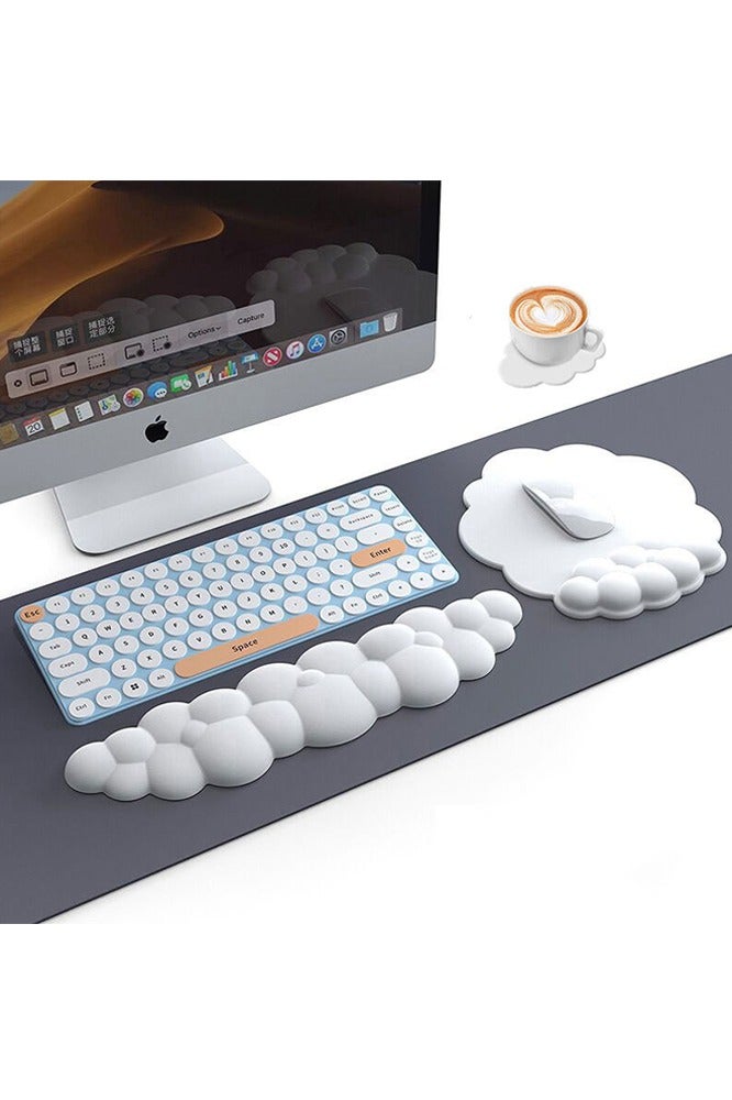 Keyboard Wrist Rest Set with Cup Coaster PU Memory Foam Non-Slip Cloud Wrist Rest for Typing Pain Relief Ergonomic Keyboard Mouse Wrist Support for Mouse Keyboard Computer Elbow Pad Arm Rest Mouse Wrist Cushion(Keyboard not Included) - Image 1