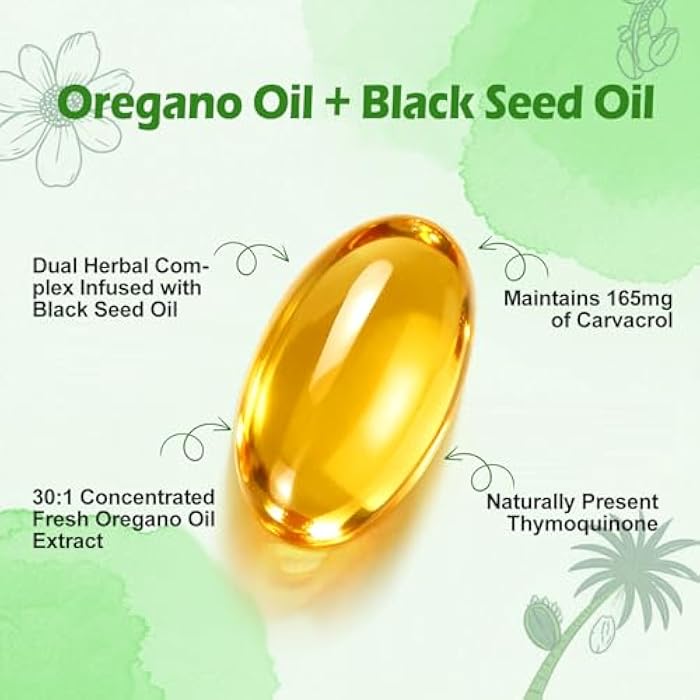 BEWORD Oil of Oregano with Black Seed Oil, 280 Softgels, 9000mg Per Serving – 2-in-1 Oregano Supplement for Immune Health with High Carvacrol & Thymoquinone | Plant-Based, Non-GMO - Image 2