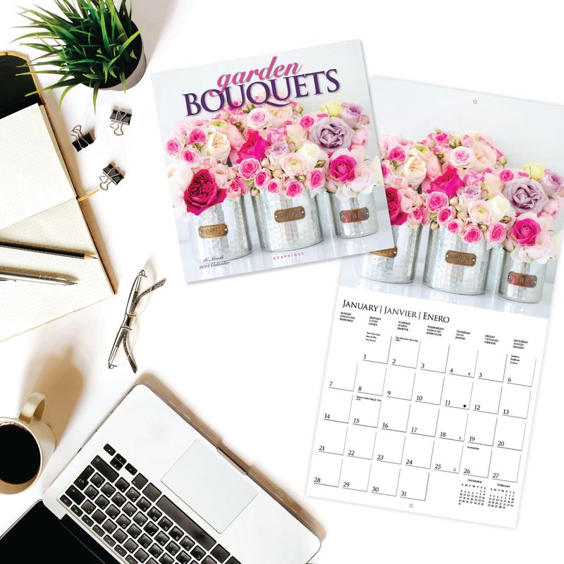 Graphique 2024 Garden Bouquets Wall Calendar | 12â€ x 12â€ | Thick Paper | Home & Office Organizer | Large Monthly Grid | 3 Languages & Marked Holidays | 4 Month Preview Page for 2025 - Image 2