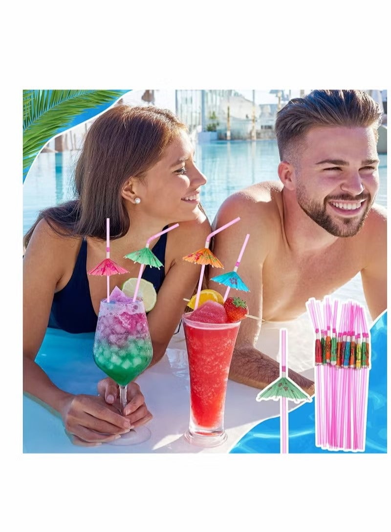 مصاصات شرب هاواي، مصاصات شرب على شكل مظلة، 50 قطعة، مصاصات شرب صغيرة متعددة الألوان من الورق المزخرف على شكل مظلة استوائية، مصاصات شرب قابلة للانحناء للاستخدام مرة واحدة لحفلات ذات طابع جزيرة، مستلزمات المطبخ، المطاعم - Image 2