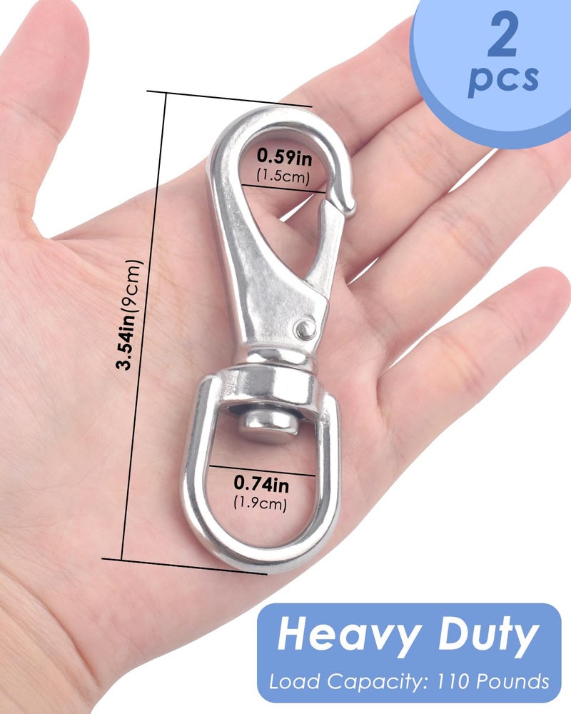 Pacetap Swivel Eye Snap Hooks  Stainless Steel Flag Clips 3.5 Inch Swivel Snap Hook Heavy Duty Diving Clips Spring Hooks For Flagpole Rope  Dog Leashes  Keychains  Boat Ropes  Bird Feeders(2 Pack) - Image 2